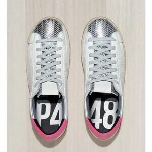 P448 John Peakary Low Top Sneakers EU 38 / 7.5 White Neon Pink Italian Leather